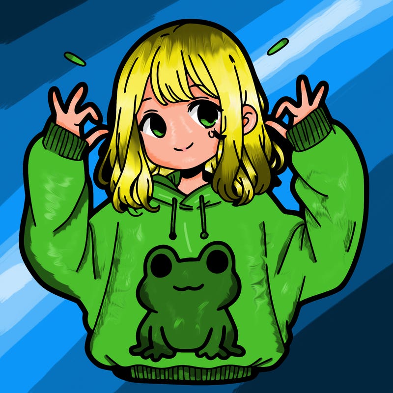 girl wearing frogging sweatshirt