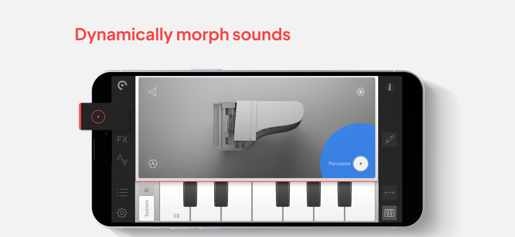 Pure Piano - Grand Piano App - Pure Piano app interface showing the interactive Morph Pad and virtual piano keys