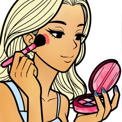 little girl putting on makeup