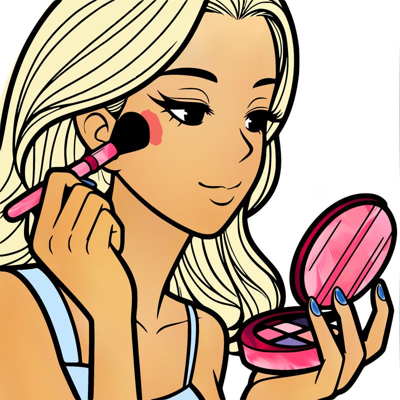 little girl putting on makeup