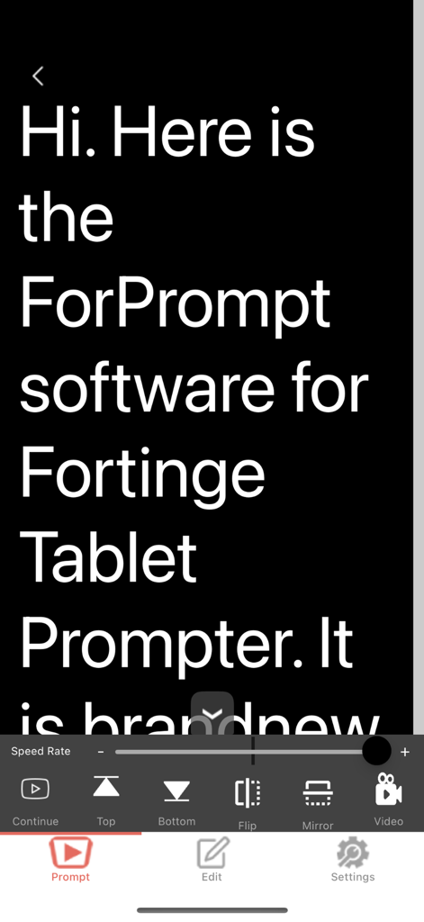 ForPrompt Mobile - ForPrompt Mobile teleprompter app interface displaying script text with playback and recording controls