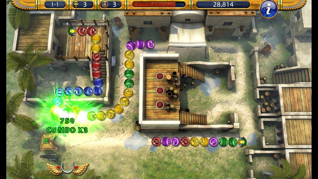 Luxor 2 - A gameplay screenshot of Luxor 2 showing a combo match in an ancient Egyptian level