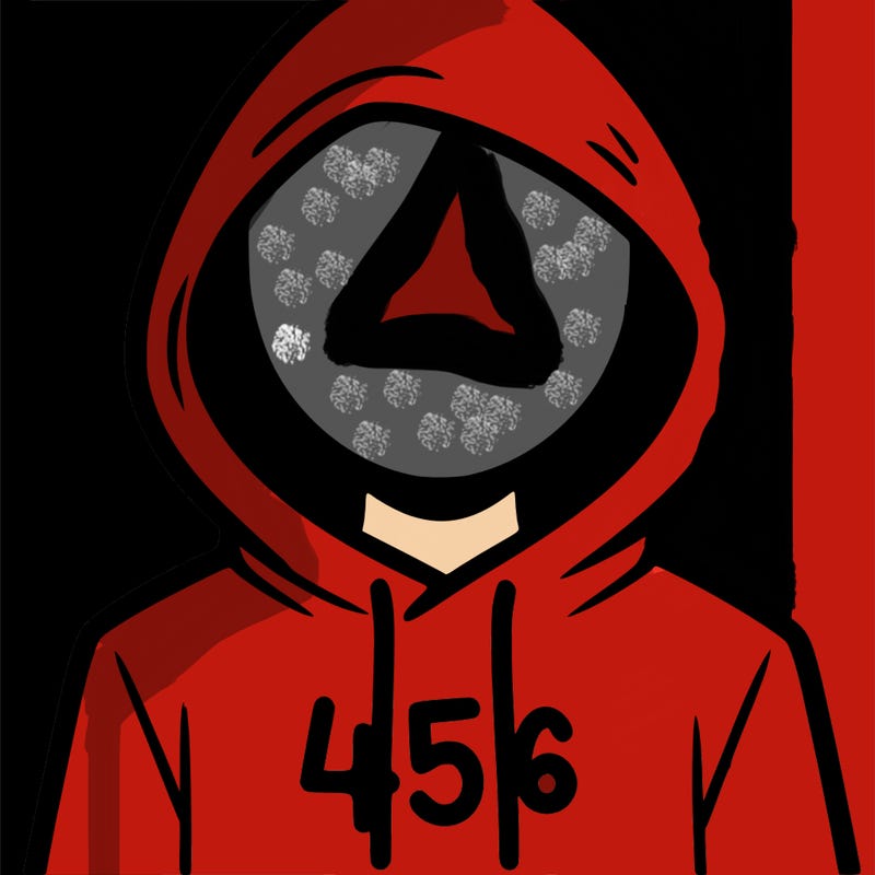 a person with non face waering a hoodie with a 456 symbol
