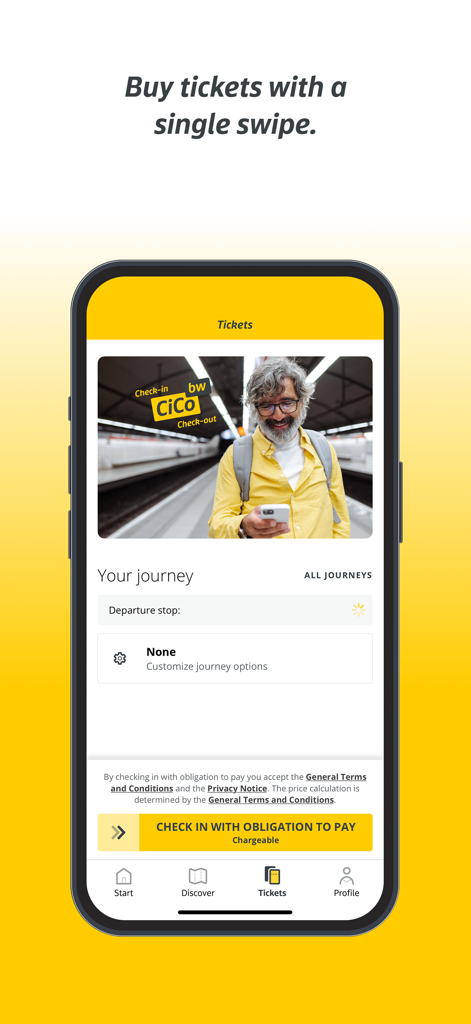 bwegt Bus & Bahn - Interface d'application mobile pour l'enregistrement des voyages en bus et en train par un glissement.