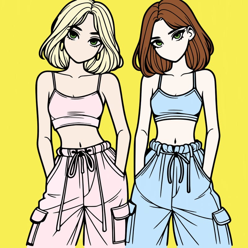 two girls with crop top with baggy pants