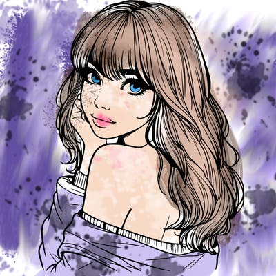 realistic girl with bangs looking over her shoulder