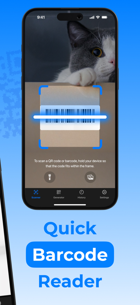 iPhone screen showing the quick barcode reader scanning a package