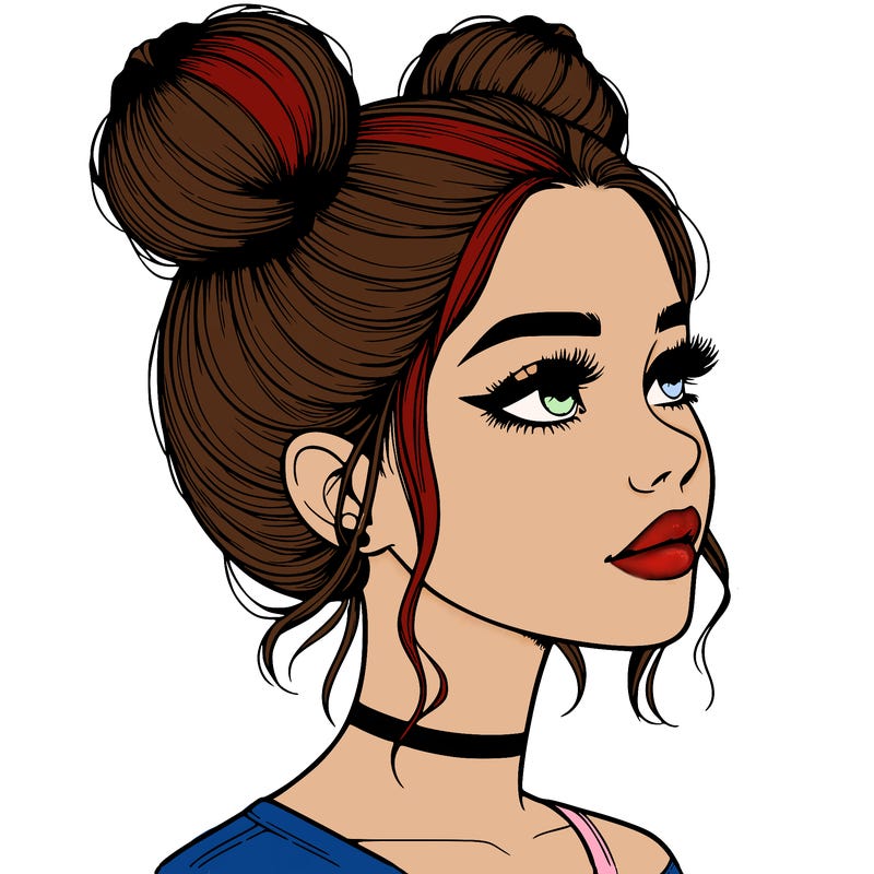 realistic girl with buns on the top of her head
