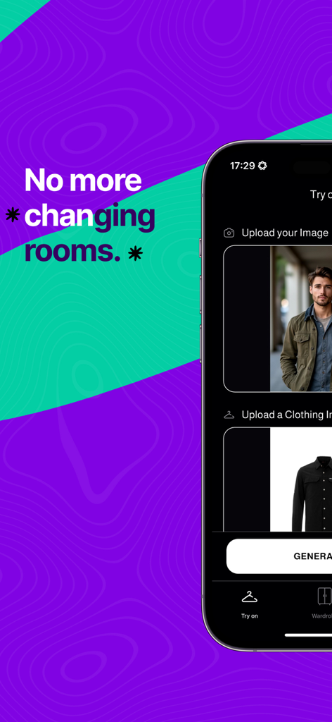 AI Clothes Changer: Dressy - Mobile app screen for Dressy AI showing the virtual try-on feature for clothes