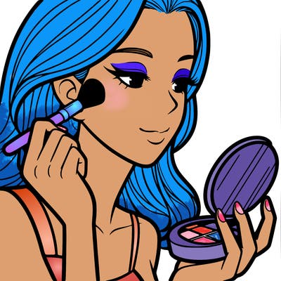 little girl putting on makeup