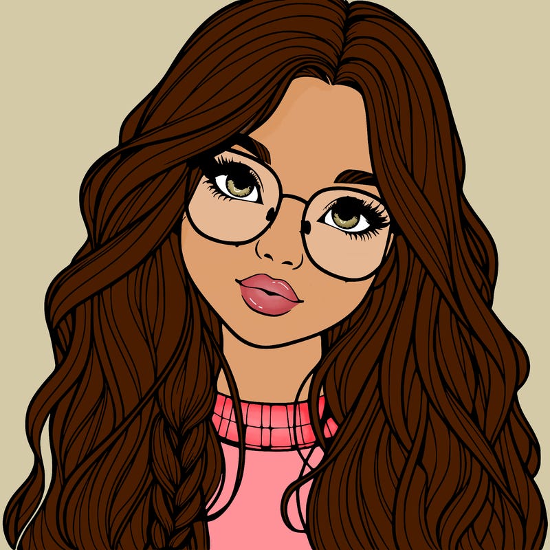 girl with long hair and freckles and glasses realistic