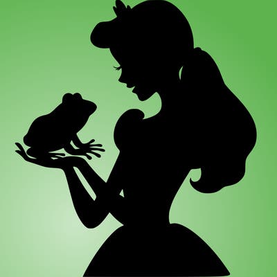 a shadow of a princess holding a frog realistic