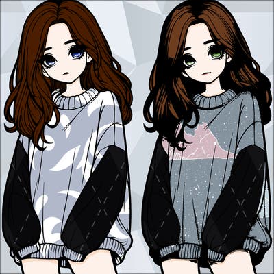 realistic girl with baggy sweater