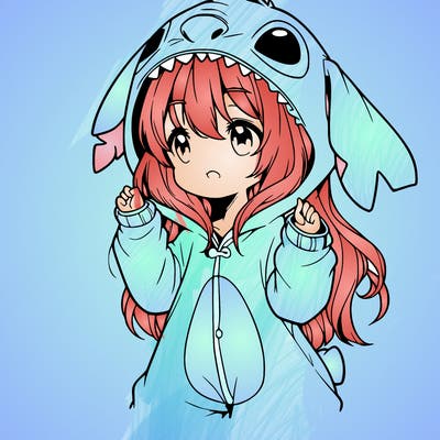 anime girl in a stitch onsie