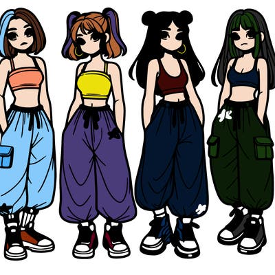 girls with crop top with baggy pants