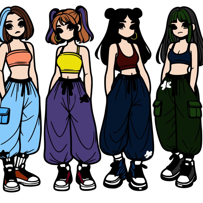 girls with crop top with baggy pants