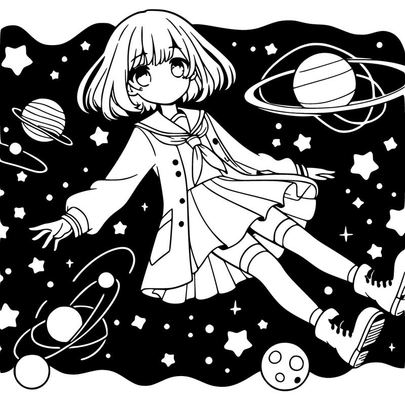 anime girl floating in space