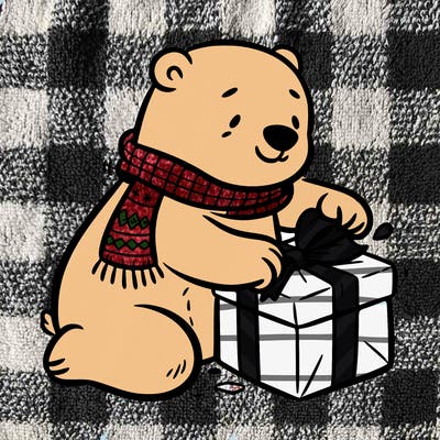 polar bear wrapping a present