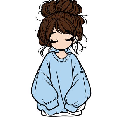 girl with baggy sweatshirt and messy bun