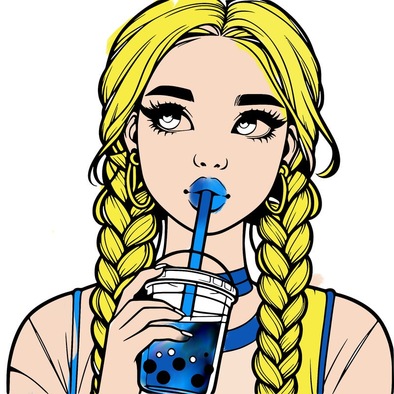 realistic girl with braided hair drinking boba