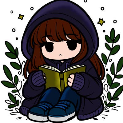 girl in oversized hoodie reading a book