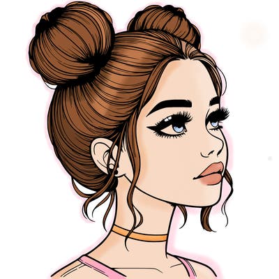 realistic girl with buns on the top of her head