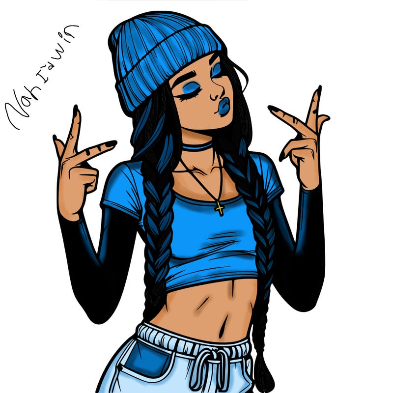 realistic teenage girl with braids and a beanie and crop top doing 🫶🏼