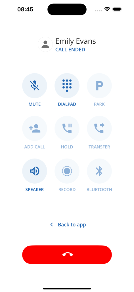 ConnectUC - ConnectUC app screen showing call controls like mute, hold, and transfer for a business call.