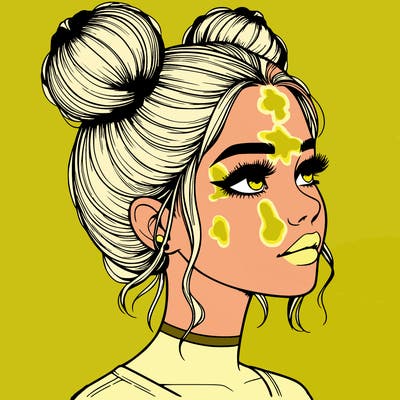 realistic girl with buns on the top of her head