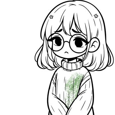 sad girl with glasses in a sweater