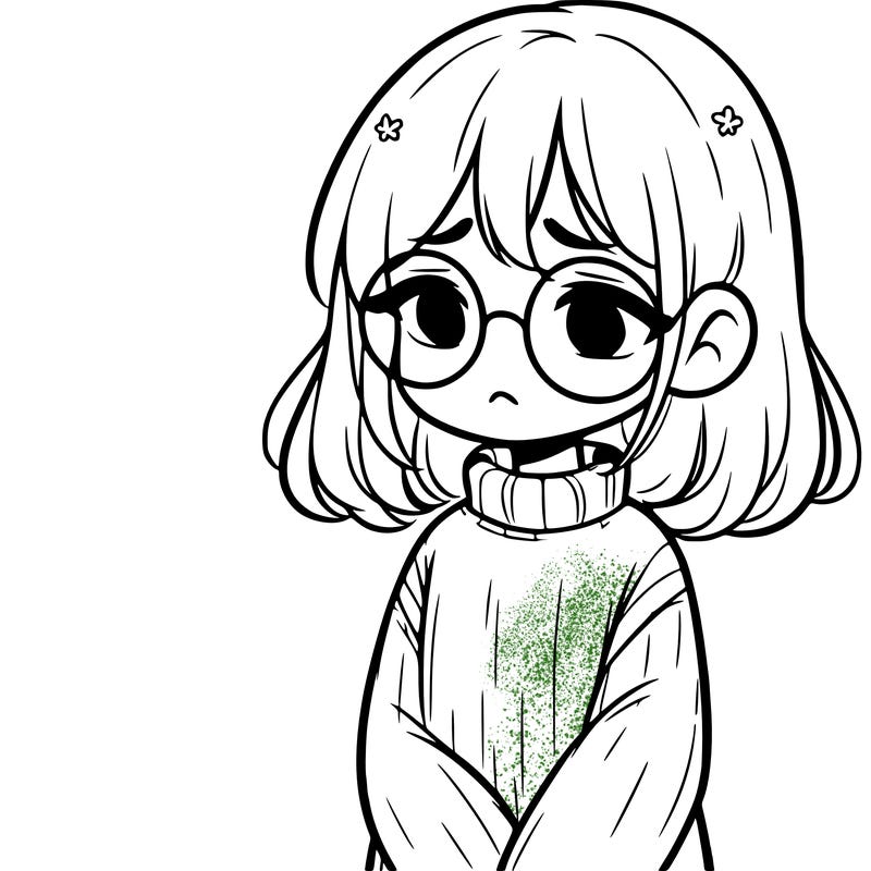 sad girl with glasses in a sweater