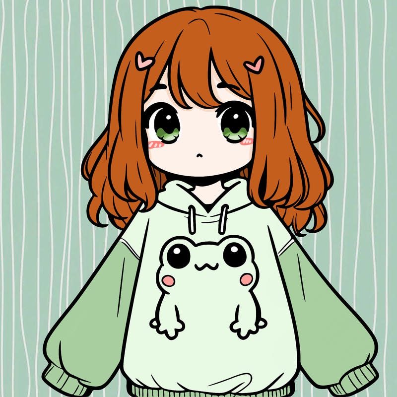 girl wearing frogging sweatshirt
