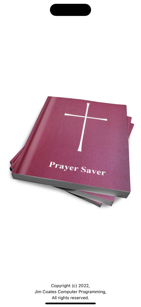 하얀 십자가가 있는 붉은 기도서 더미가 특징인 기도 지킴이 앱의 스플래시 화면