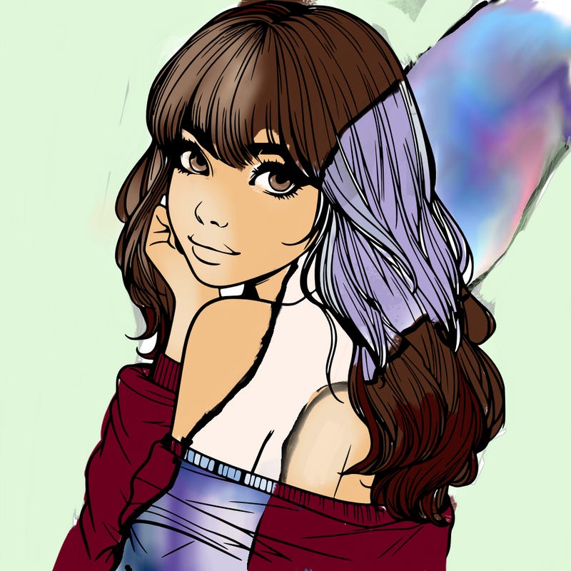 realistic girl with bangs looking over her shoulder