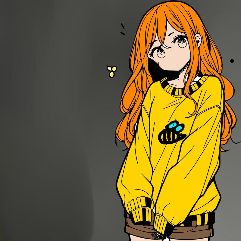 manga teen girl  in a sweater and baggy pants