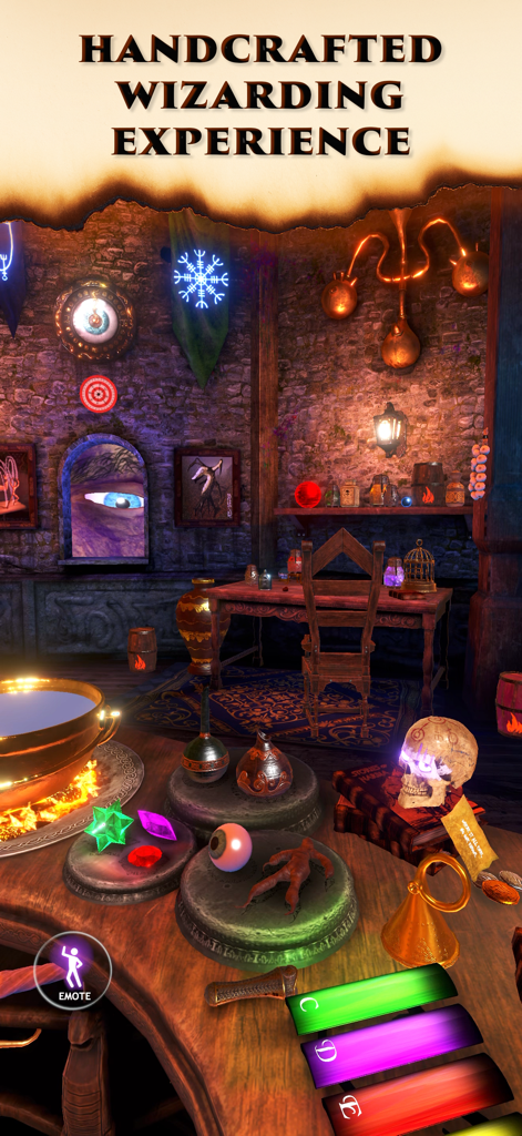 Waltz of the Wizard - 솥, 마법 아이템, 빛나는 해골이 있는 상세한 마법사 작업장