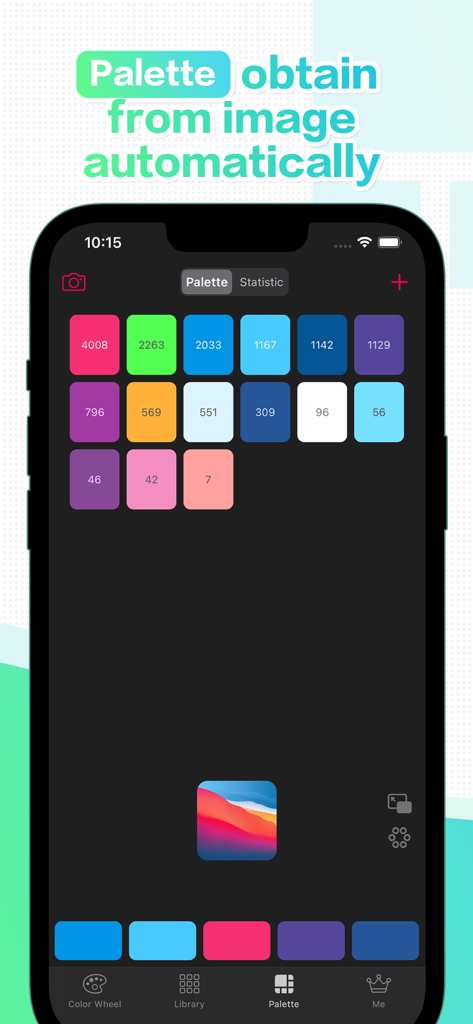 JoyColor: Your color assistant - Interfaz de la aplicación JoyColor que demuestra la generación automática de paletas de colores a partir de una imagen cargada