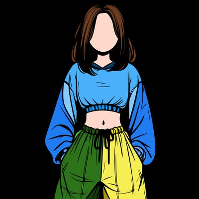 realistic girl faceless with baggy pants and a crop top
