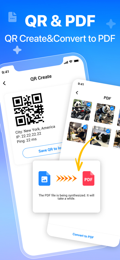 AI Cleaner : Clean Storage - Interfaccia dell'app AI Cleaner che mostra la generazione di codici QR e gli strumenti di conversione da immagine a PDF