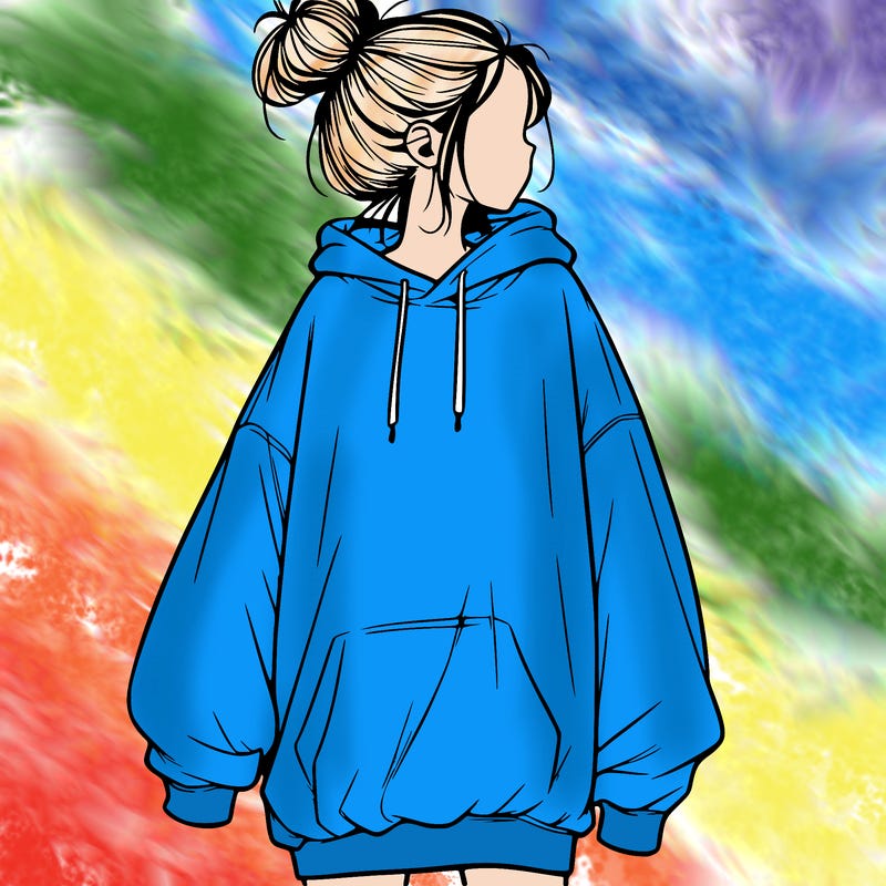 realistic girl with a oversized sweatshirt on and a bun
