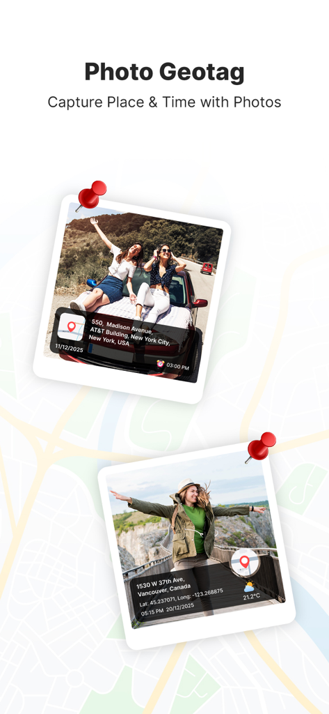 GPS Map Camera – GeoTag - 場所の住所と座標を示すGPSスタンプ付きの写真