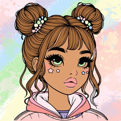 realistic girl with space buns