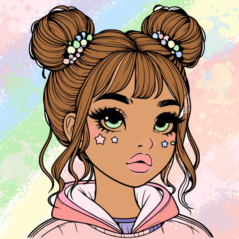 realistic girl with space buns
