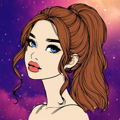 realistic girl with a ponytail on her hair and lips