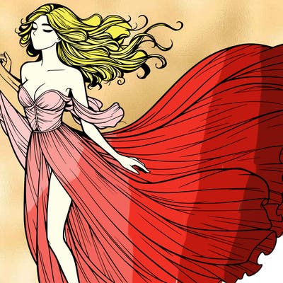 realistic woman in dress flowing the the wind