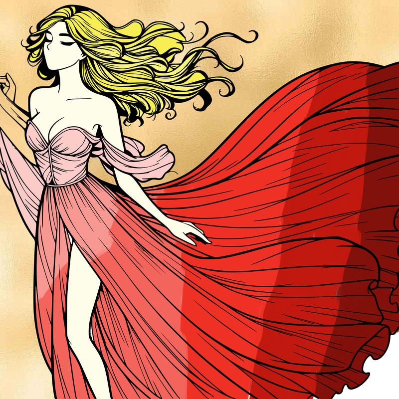 realistic woman in dress flowing the the wind