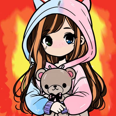 girl with big hoodie and long hair holding teddy bear