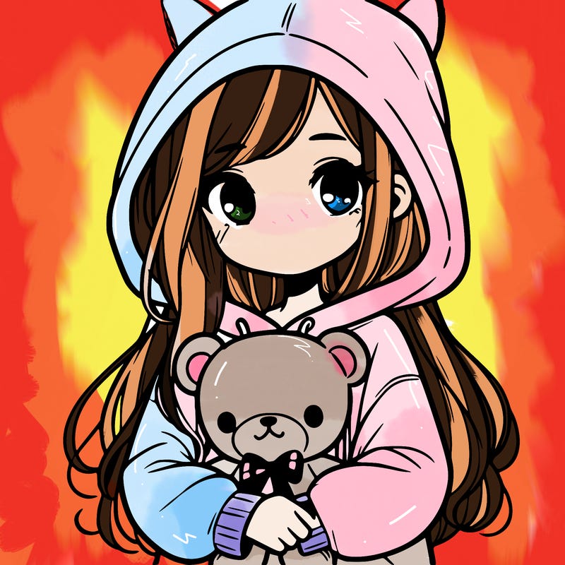 girl with big hoodie and long hair holding teddy bear