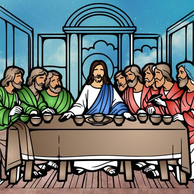 jesus shares the last supper with twelve apostles