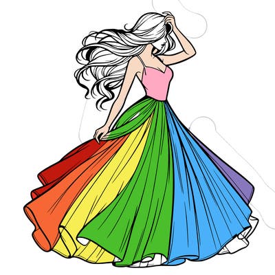 realistic woman with dress flowing in the wind